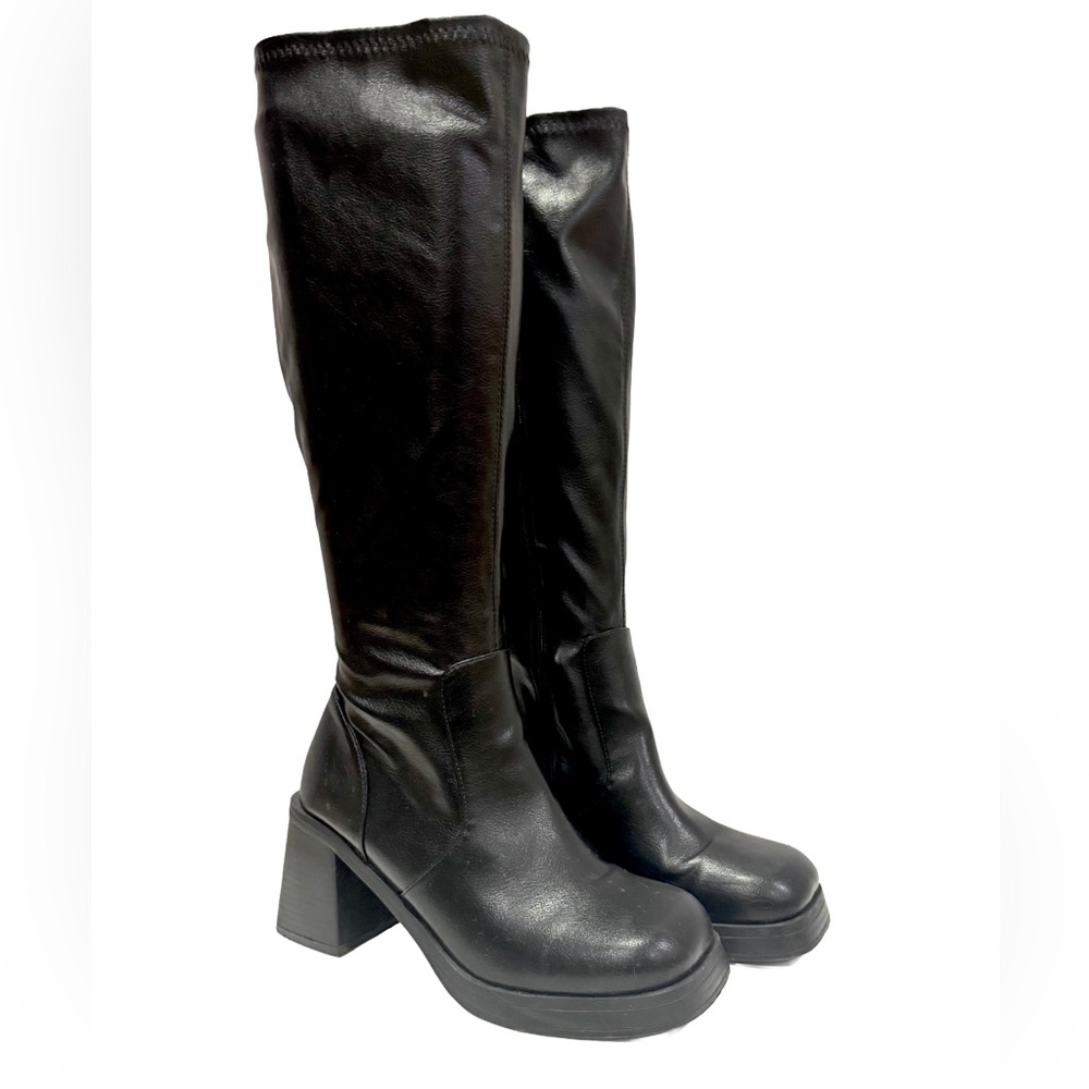 ASOS DESIGN Wide Fit Charlotte Block Heel Knee Boots Sz 11 Black Inside Zip